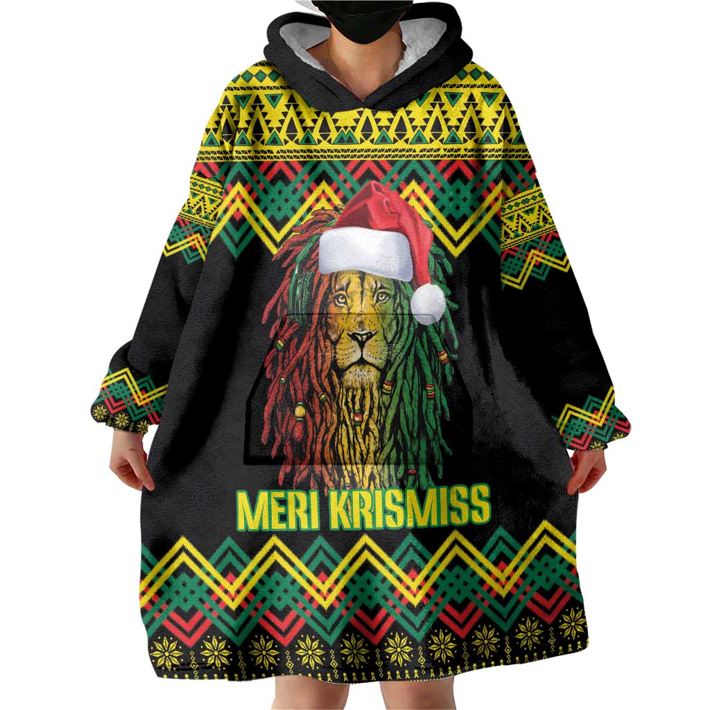 Jamaica Reggae Lion Christmas Wearable Blanket Hoodie Kente Pattern Meri Krismiss - Wonder Print Shop