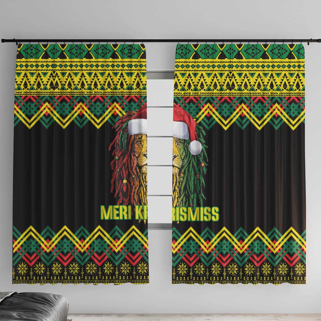 Jamaica Reggae Lion Christmas Window Curtain Kente Pattern Meri Krismiss - Wonder Print Shop