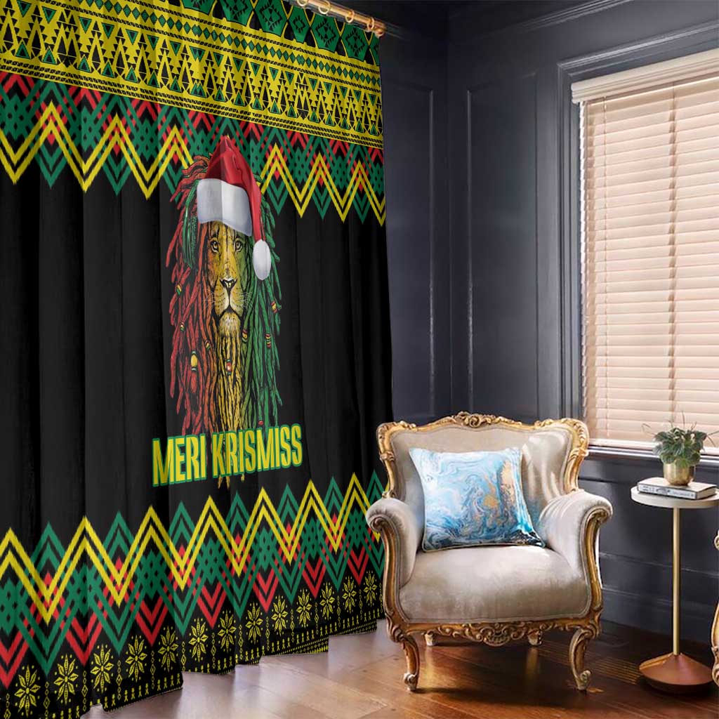 Jamaica Reggae Lion Christmas Window Curtain Kente Pattern Meri Krismiss - Wonder Print Shop