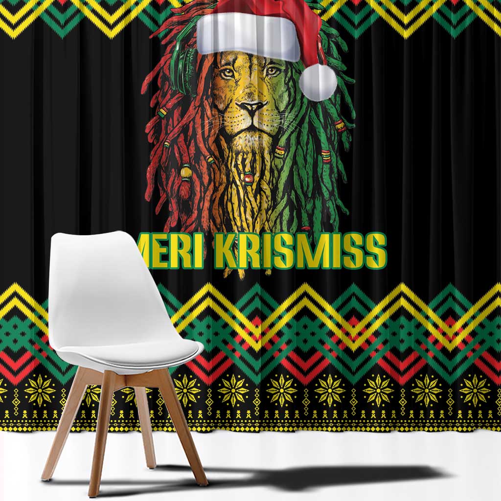 Jamaica Reggae Lion Christmas Window Curtain Kente Pattern Meri Krismiss - Wonder Print Shop
