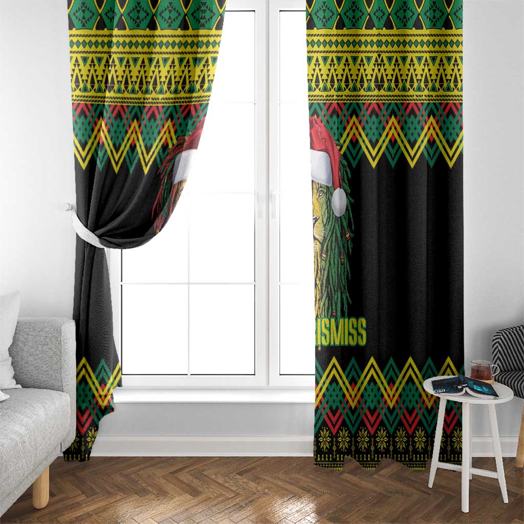 Jamaica Reggae Lion Christmas Window Curtain Kente Pattern Meri Krismiss - Wonder Print Shop