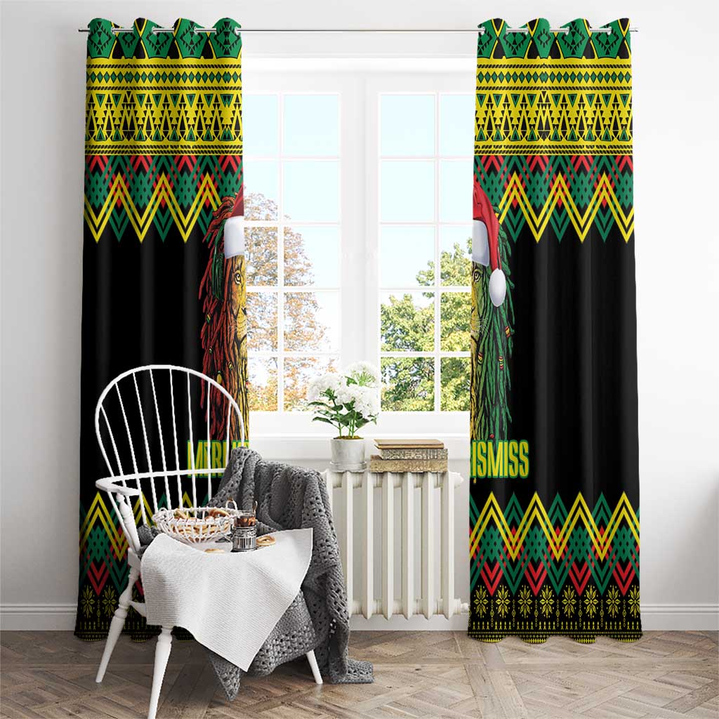 Jamaica Reggae Lion Christmas Window Curtain Kente Pattern Meri Krismiss - Wonder Print Shop