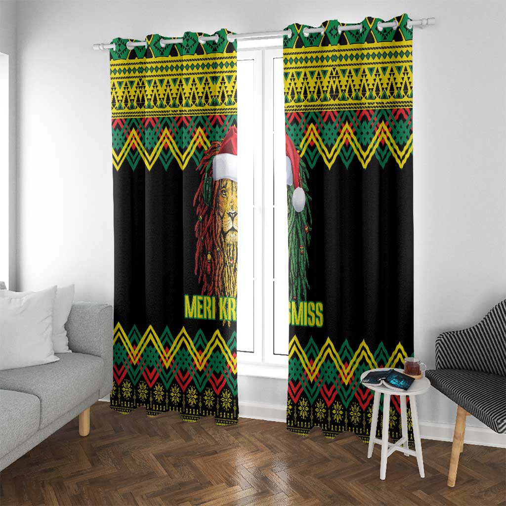 Jamaica Reggae Lion Christmas Window Curtain Kente Pattern Meri Krismiss - Wonder Print Shop