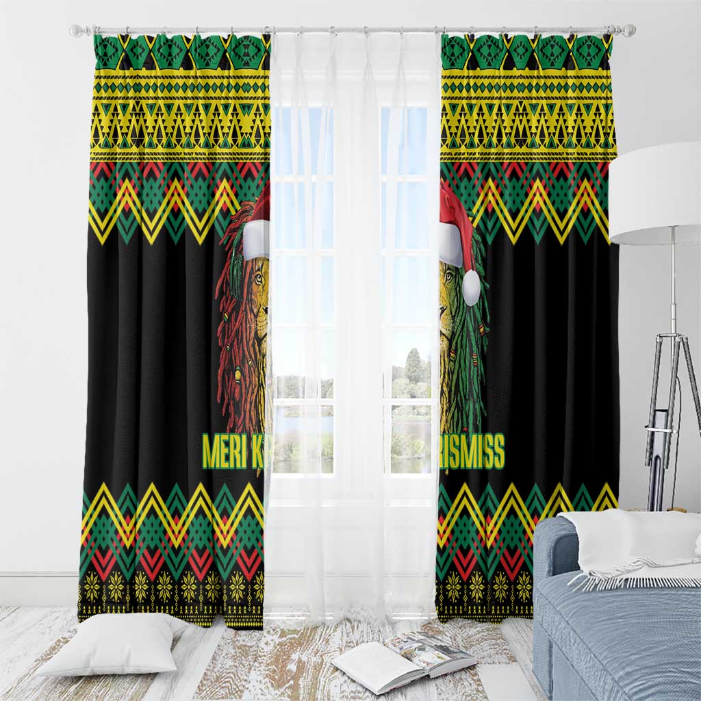 Jamaica Reggae Lion Christmas Window Curtain Kente Pattern Meri Krismiss - Wonder Print Shop