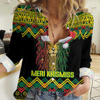 Jamaica Reggae Lion Christmas Women Casual Shirt Kente Pattern Meri Krismiss - Wonder Print Shop