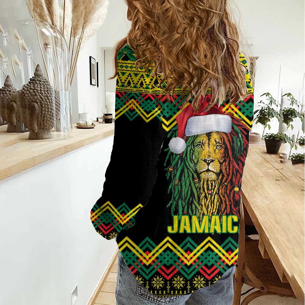 Jamaica Reggae Lion Christmas Women Casual Shirt Kente Pattern Meri Krismiss - Wonder Print Shop