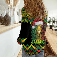 Jamaica Reggae Lion Christmas Women Casual Shirt Kente Pattern Meri Krismiss - Wonder Print Shop
