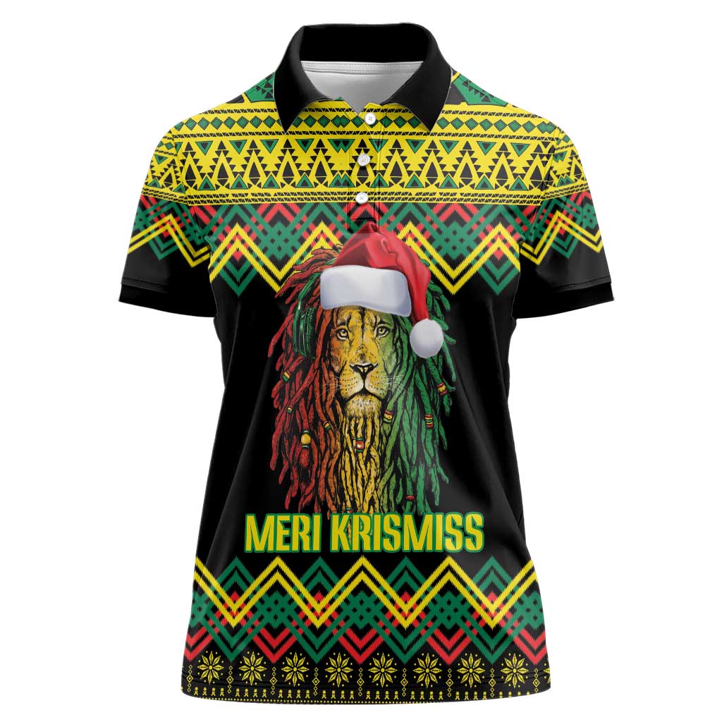 Jamaica Reggae Lion Christmas Women Polo Shirt Kente Pattern Meri Krismiss - Wonder Print Shop