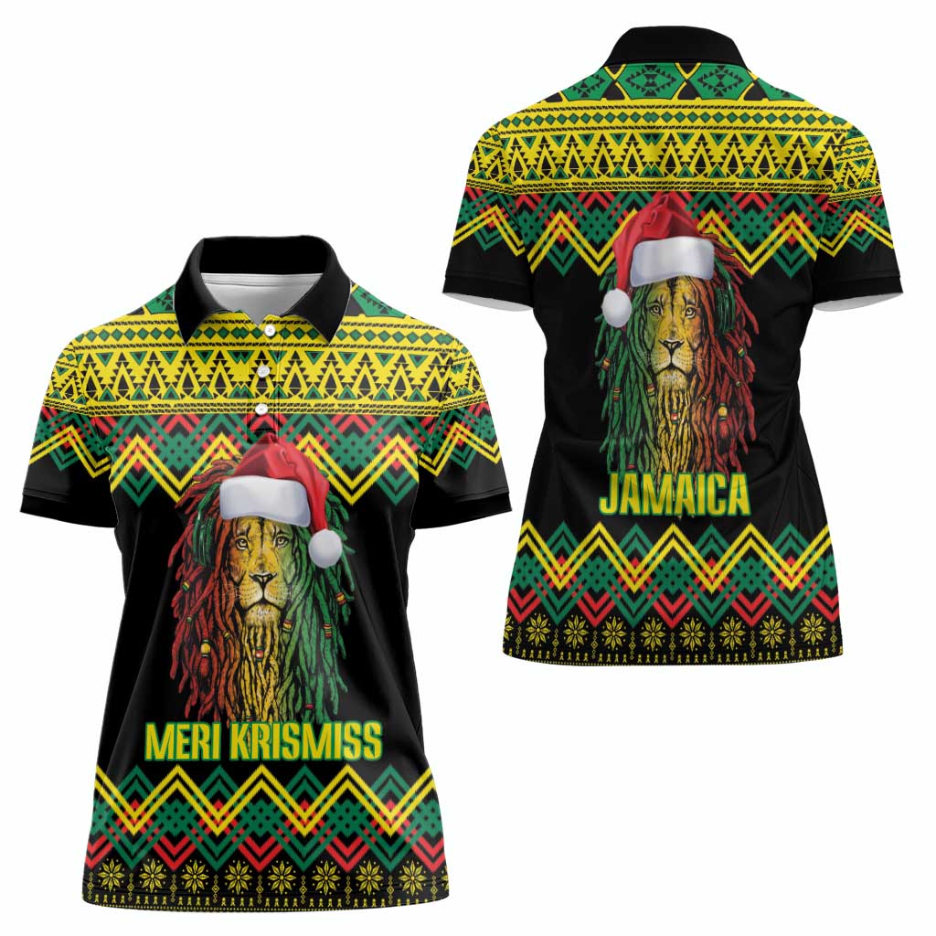 Jamaica Reggae Lion Christmas Women Polo Shirt Kente Pattern Meri Krismiss - Wonder Print Shop
