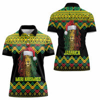 Jamaica Reggae Lion Christmas Women Polo Shirt Kente Pattern Meri Krismiss - Wonder Print Shop