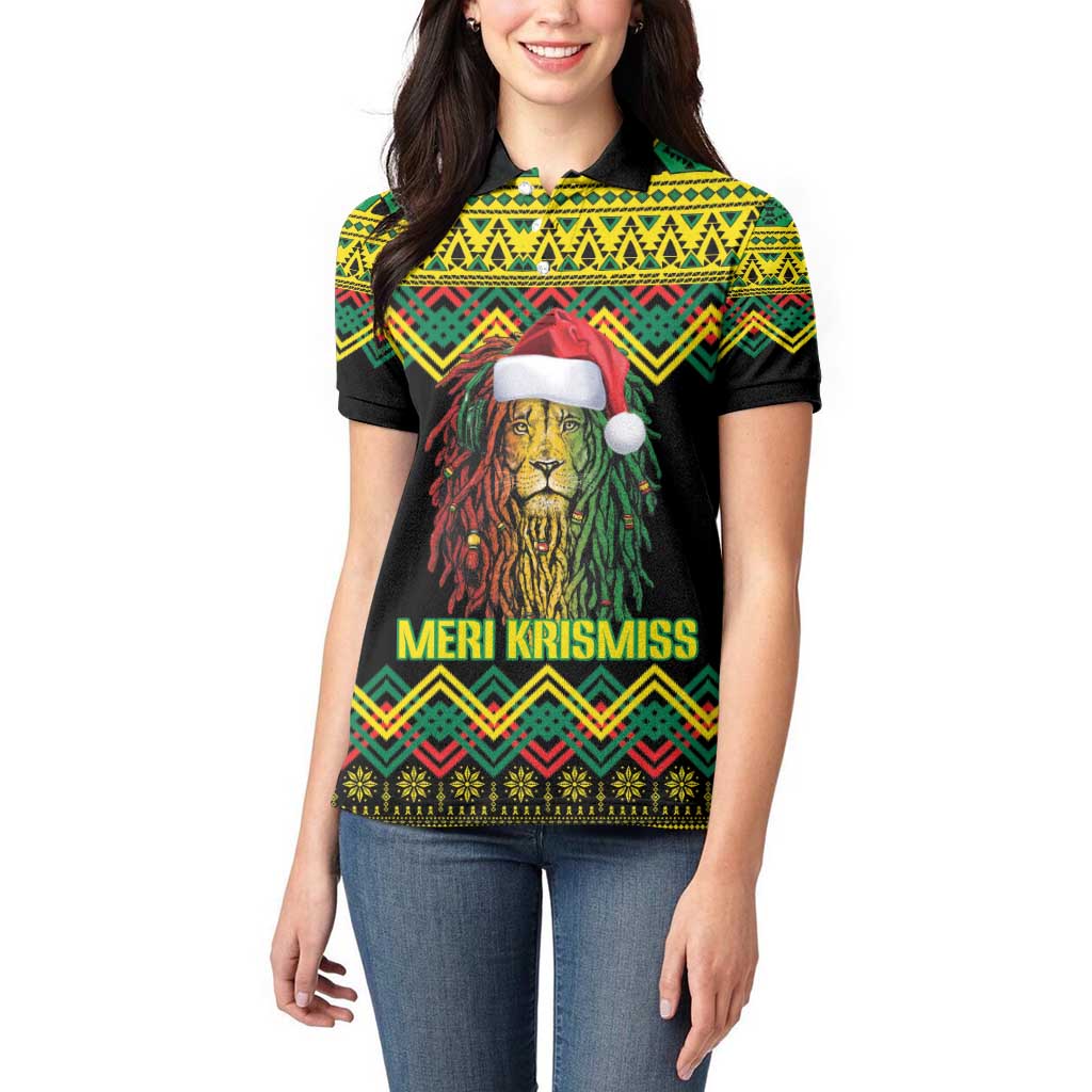 Jamaica Reggae Lion Christmas Women Polo Shirt Kente Pattern Meri Krismiss - Wonder Print Shop