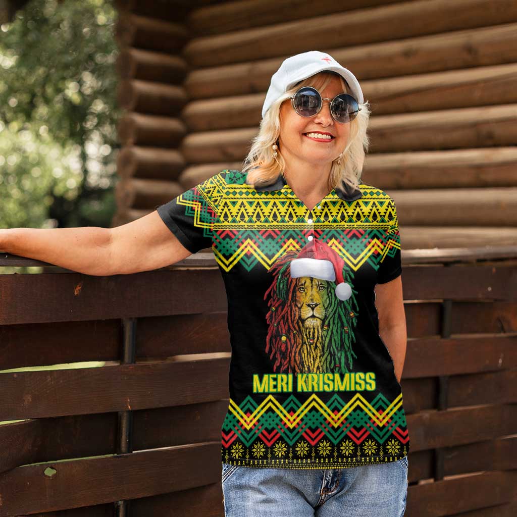 Jamaica Reggae Lion Christmas Women Polo Shirt Kente Pattern Meri Krismiss - Wonder Print Shop