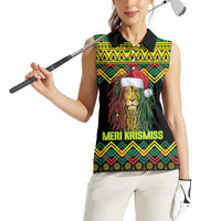 Jamaica Reggae Lion Christmas Women Sleeveless Polo Shirt Kente Pattern Meri Krismiss - Wonder Print Shop