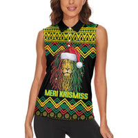 Jamaica Reggae Lion Christmas Women Sleeveless Polo Shirt Kente Pattern Meri Krismiss - Wonder Print Shop