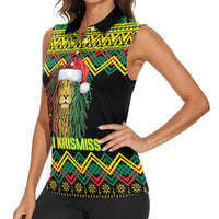 Jamaica Reggae Lion Christmas Women Sleeveless Polo Shirt Kente Pattern Meri Krismiss - Wonder Print Shop