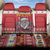 Personalized Romania Christmas Back Car Seat Cover Eurasian Lynx With Peony Flowers - Wonder Print Shop