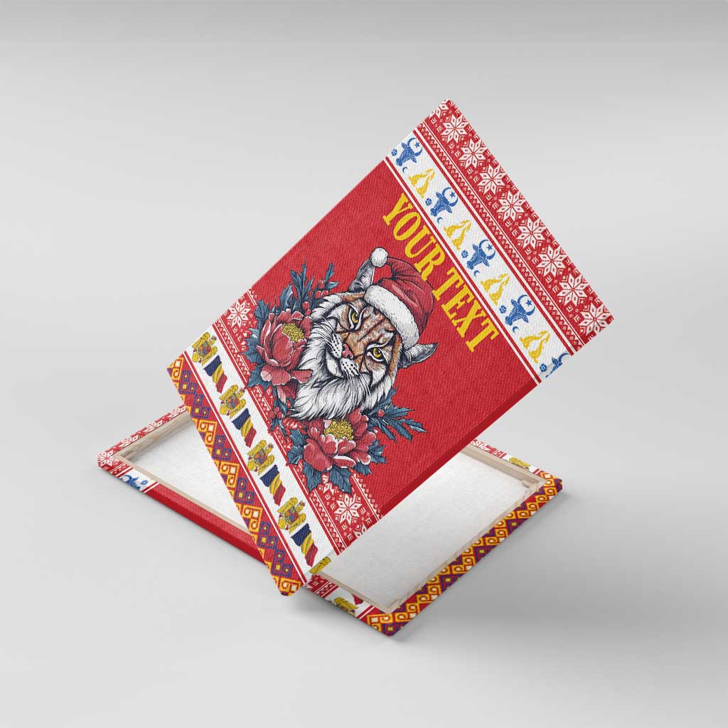 Personalized Romania Christmas Canvas Wall Art Eurasian Lynx With Peony Flowers - Wonder Print Shop