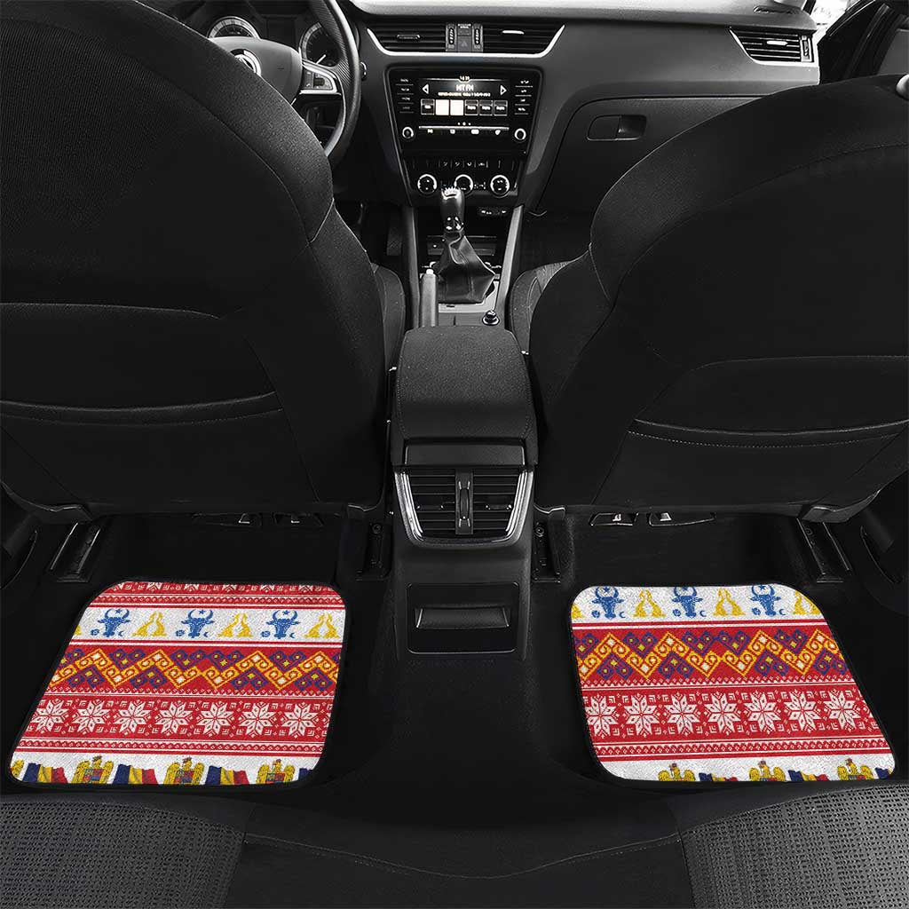 Personalized Romania Christmas Car Mats Eurasian Lynx With Peony Flowers - Wonder Print Shop