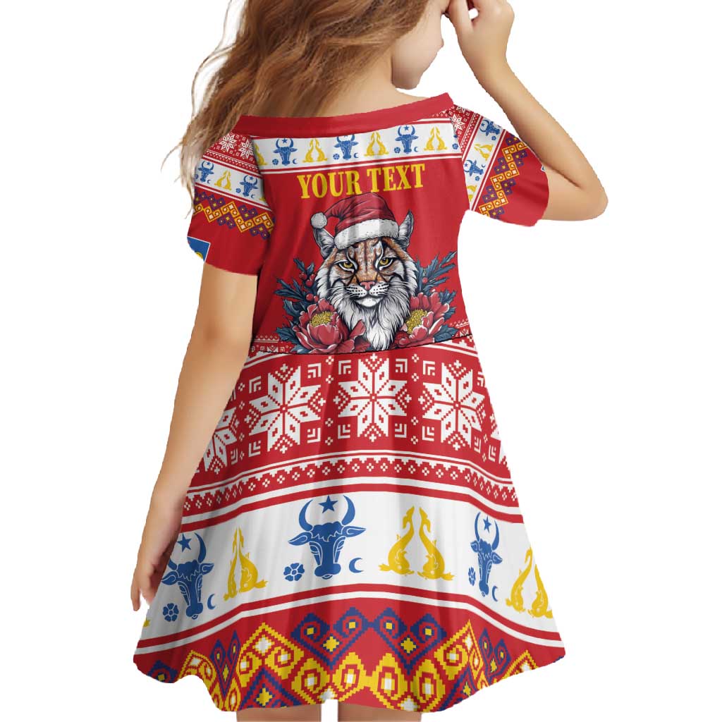 Personalized Romania Christmas Family Matching Long Sleeve Bodycon Dress and Hawaiian Shirt Eurasian Lynx With Peony Flowers - Wonder Print Shop