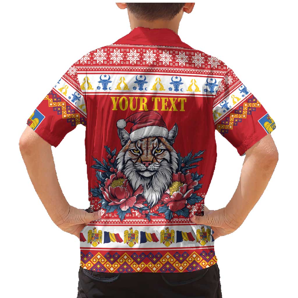 Personalized Romania Christmas Family Matching Mermaid Dress and Hawaiian Shirt Eurasian Lynx With Peony Flowers - Wonder Print Shop