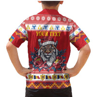 Personalized Romania Christmas Family Matching Mermaid Dress and Hawaiian Shirt Eurasian Lynx With Peony Flowers - Wonder Print Shop