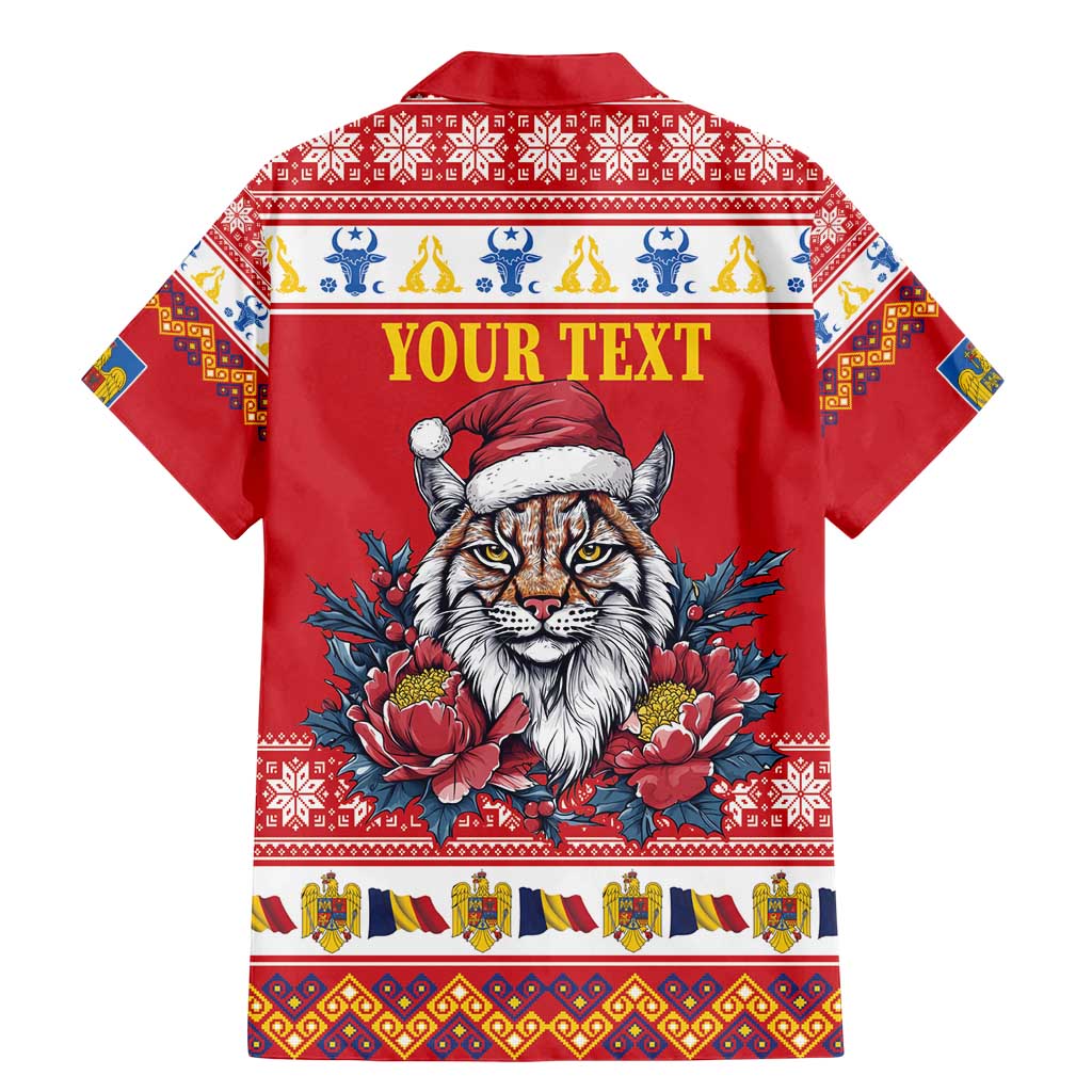 Personalized Romania Christmas Family Matching Mermaid Dress and Hawaiian Shirt Eurasian Lynx With Peony Flowers - Wonder Print Shop