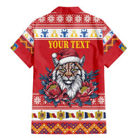 Personalized Romania Christmas Family Matching Mermaid Dress and Hawaiian Shirt Eurasian Lynx With Peony Flowers - Wonder Print Shop