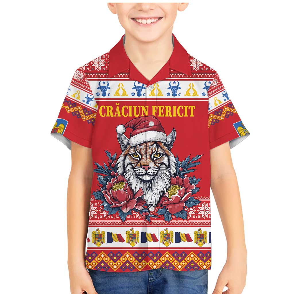 Personalized Romania Christmas Family Matching Mermaid Dress and Hawaiian Shirt Eurasian Lynx With Peony Flowers - Wonder Print Shop