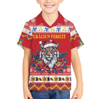 Personalized Romania Christmas Family Matching Off The Shoulder Long Sleeve Dress and Hawaiian Shirt Eurasian Lynx With Peony Flowers - Wonder Print Shop