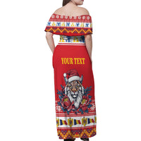 Personalized Romania Christmas Family Matching Off Shoulder Maxi Dress and Hawaiian Shirt Eurasian Lynx With Peony Flowers - Wonder Print Shop