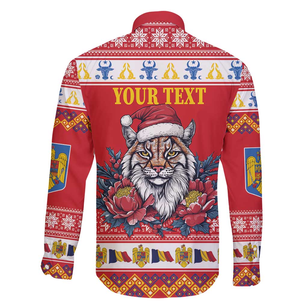 Personalized Romania Christmas Family Matching Puletasi and Hawaiian Shirt Eurasian Lynx With Peony Flowers - Wonder Print Shop