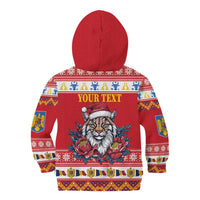 Personalized Romania Christmas Kid Hoodie Eurasian Lynx With Peony Flowers - Wonder Print Shop