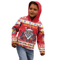 Personalized Romania Christmas Kid Hoodie Eurasian Lynx With Peony Flowers - Wonder Print Shop