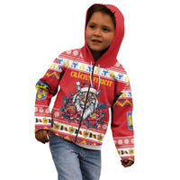 Personalized Romania Christmas Kid Hoodie Eurasian Lynx With Peony Flowers - Wonder Print Shop