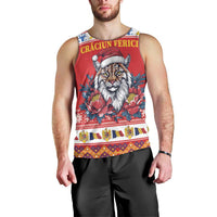 Personalized Romania Christmas Men Tank Top Eurasian Lynx With Peony Flowers - Wonder Print Shop