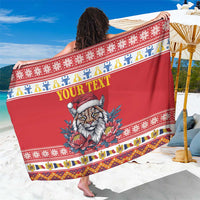 Personalized Romania Christmas Sarong Eurasian Lynx With Peony Flowers - Wonder Print Shop