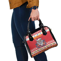 Personalized Romania Christmas Shoulder Handbag Eurasian Lynx With Peony Flowers