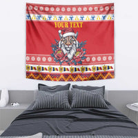 Personalized Romania Christmas Tapestry Eurasian Lynx With Peony Flowers - Wonder Print Shop