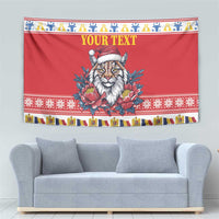 Personalized Romania Christmas Tapestry Eurasian Lynx With Peony Flowers - Wonder Print Shop