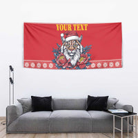 Personalized Romania Christmas Tapestry Eurasian Lynx With Peony Flowers - Wonder Print Shop