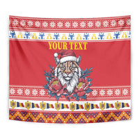 Personalized Romania Christmas Tapestry Eurasian Lynx With Peony Flowers - Wonder Print Shop