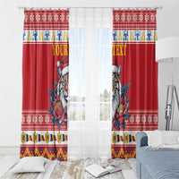 Personalized Romania Christmas Window Curtain Eurasian Lynx With Peony Flowers - Wonder Print Shop
