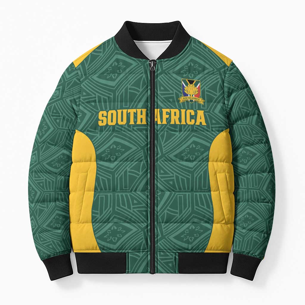 Custom South Africa Soccer Bomber Puffer Jacket Bafana Bafana Spirit African Pattern - Wonder Print Shop
