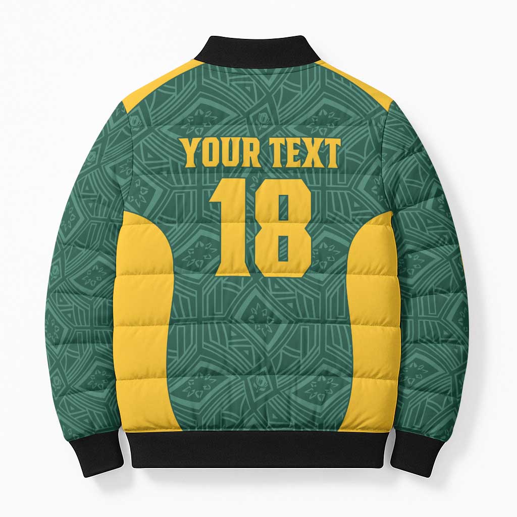Custom South Africa Soccer Bomber Puffer Jacket Bafana Bafana Spirit African Pattern - Wonder Print Shop