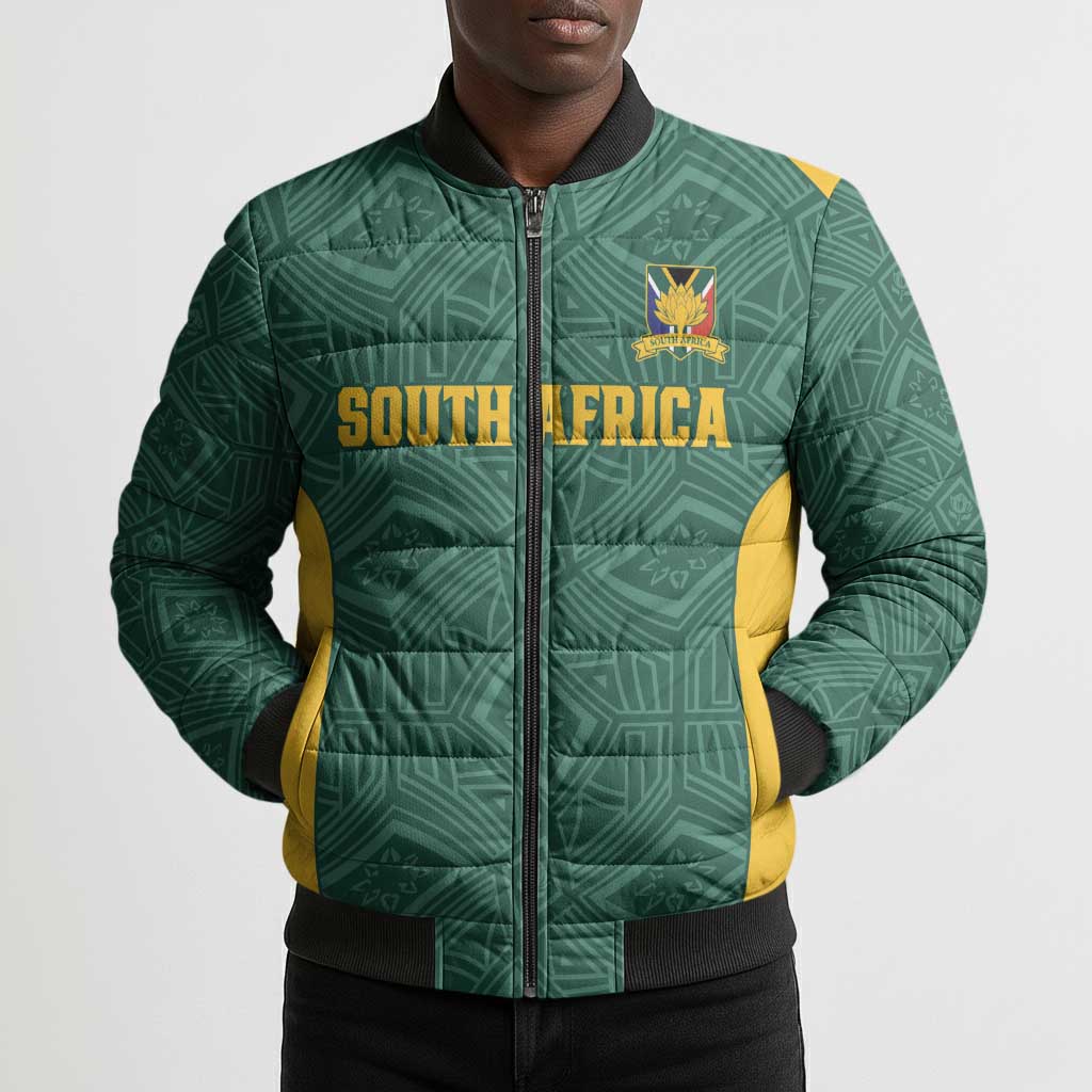 Custom South Africa Soccer Bomber Puffer Jacket Bafana Bafana Spirit African Pattern - Wonder Print Shop