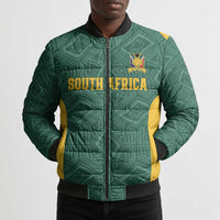 Custom South Africa Soccer Bomber Puffer Jacket Bafana Bafana Spirit African Pattern - Wonder Print Shop