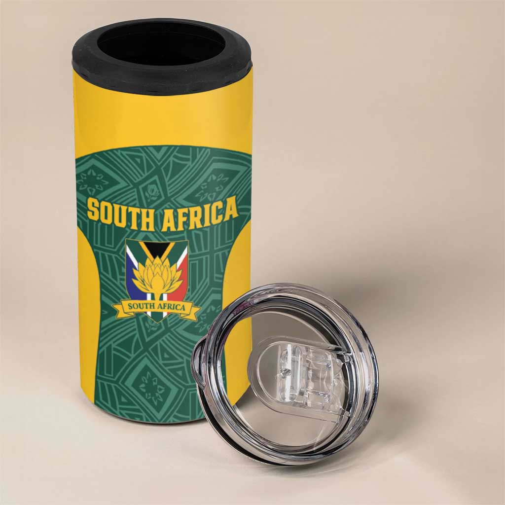 Custom South Africa Soccer 4 in 1 Can Cooler Tumbler Bafana Bafana Spirit African Pattern - Wonder Print Shop