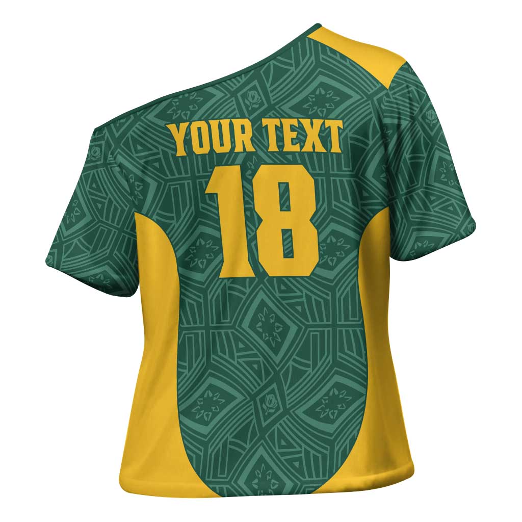Custom South Africa Soccer Cross Shoulder Shirt Bafana Bafana Spirit African Pattern - Wonder Print Shop