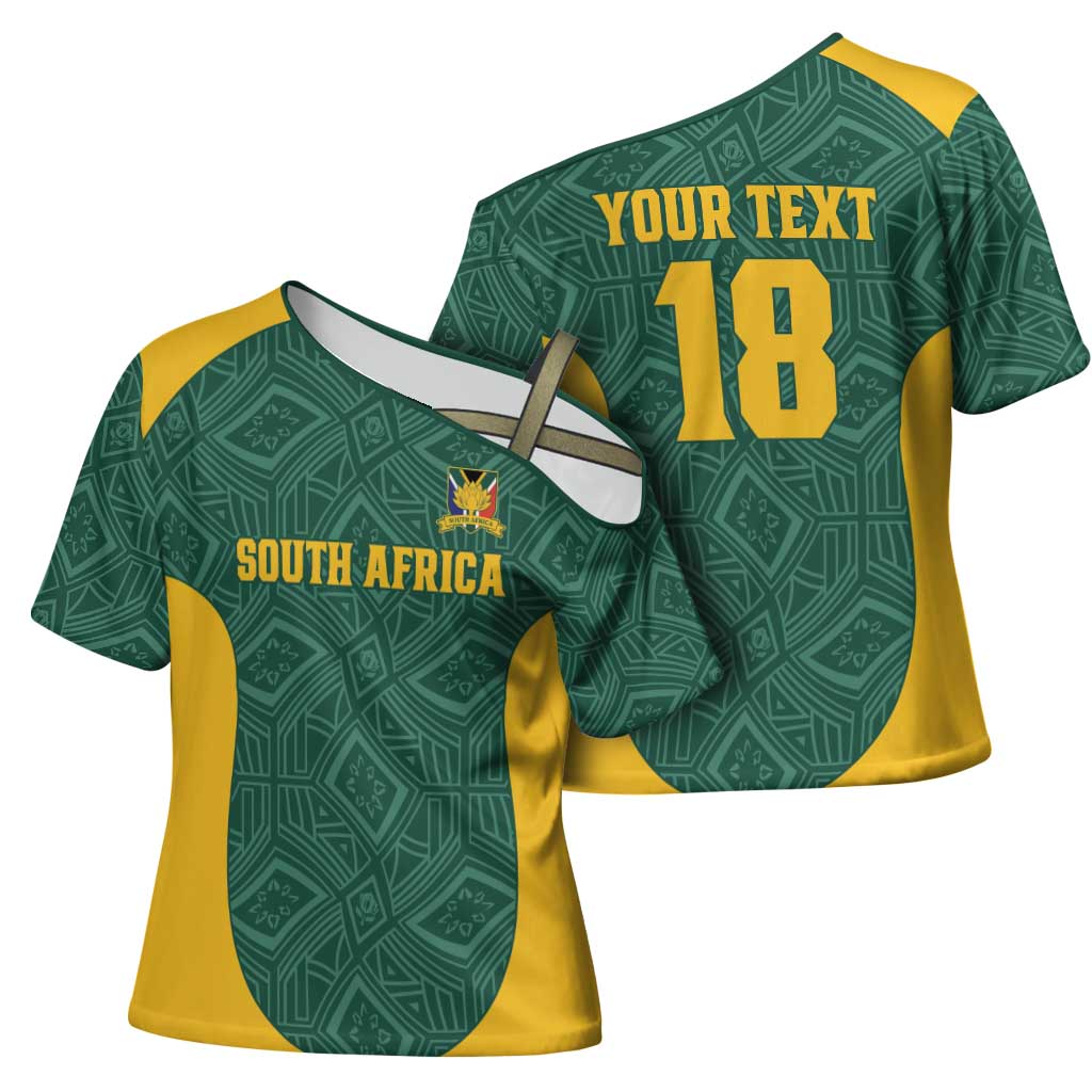 Custom South Africa Soccer Cross Shoulder Shirt Bafana Bafana Spirit African Pattern - Wonder Print Shop