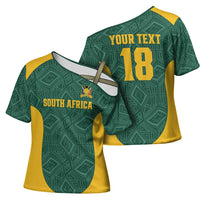 Custom South Africa Soccer Cross Shoulder Shirt Bafana Bafana Spirit African Pattern - Wonder Print Shop